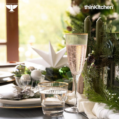 Ravenhead International Premium Roma Flute Glasses Set of 4, 330ml | Tall Tulip-Shaped Champagne Flutes for Cocktails, Mocktails, Juice & Wine | Fluted Glassware for Home Bar & Gifting,Crafted in UK