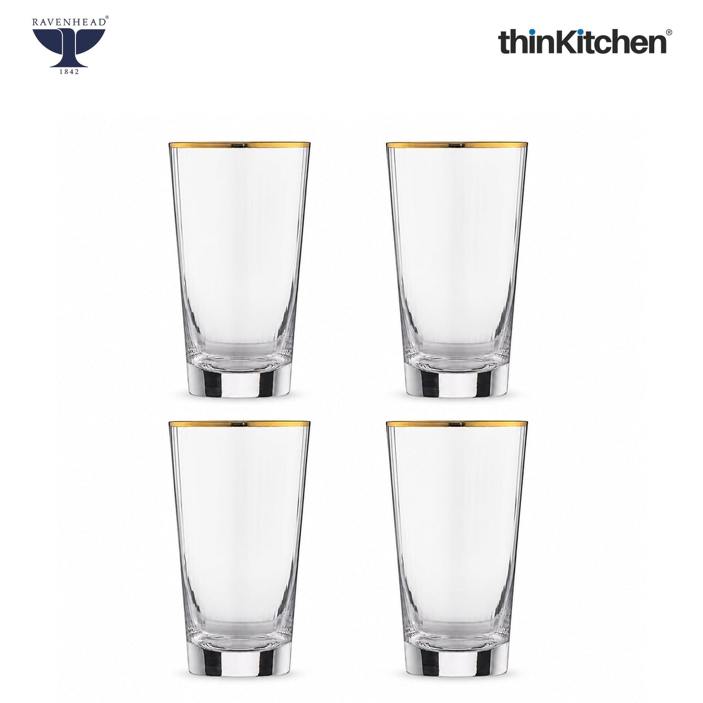 Ravenhead Premium International Hiball Glasses Set of 4, 480ml | Tall Tumblers, Elegant Lightweight Drinkware for Water, Juice, Cocktails & Beverages | Crafted in UK