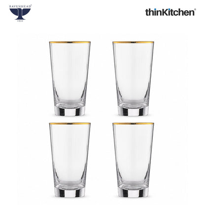 Ravenhead Premium International Hiball Glasses Set of 4, 480ml | Tall Tumblers, Elegant Lightweight Drinkware for Water, Juice, Cocktails & Beverages | Crafted in UK