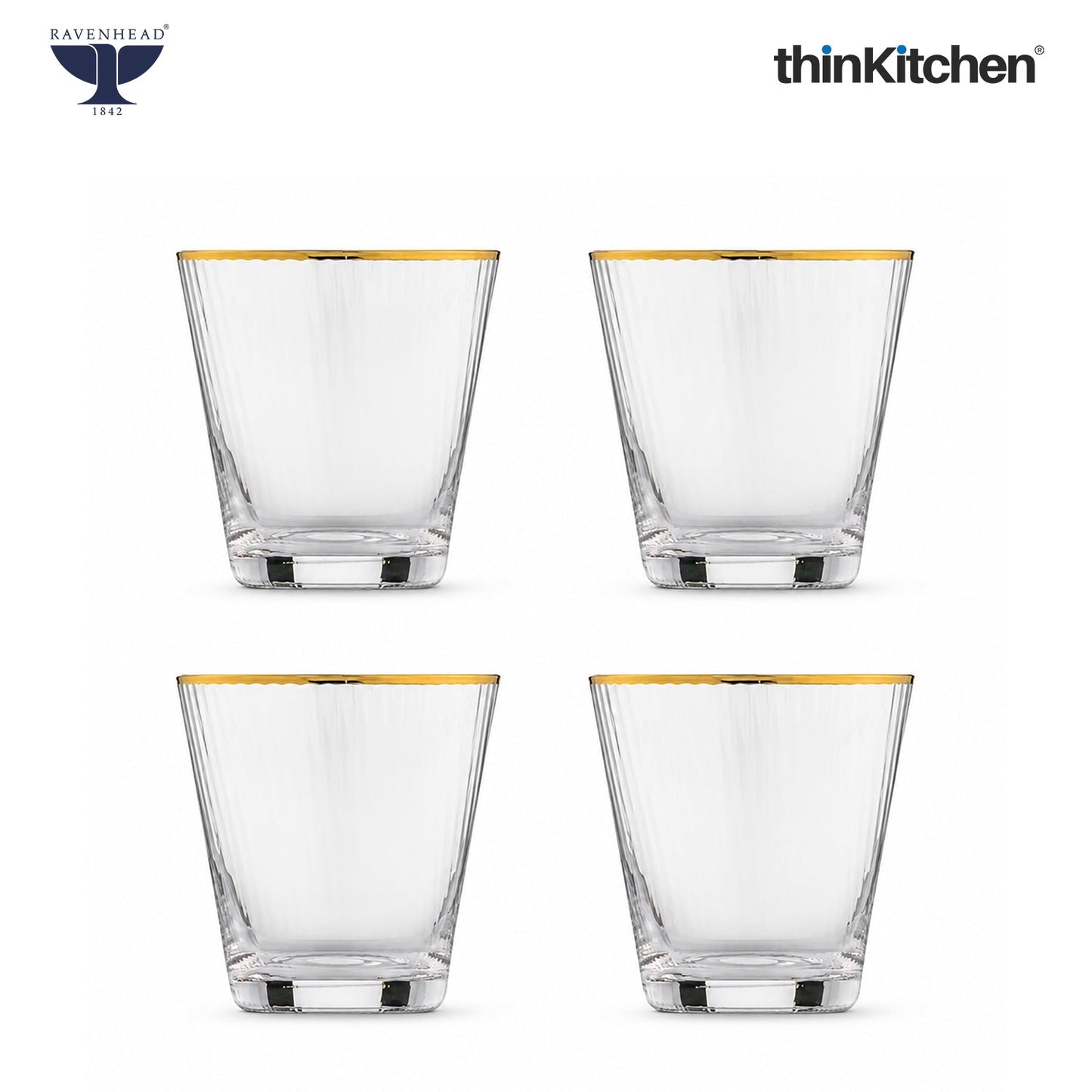 Ravenhead Premium International Whiskey Glasses, Set of 4, 340ml Each | ElegantShort Drinking Glass with for Whisky, Water, Drinks, Home Bar, Barware & Gifting for Home | Crafted in UK
