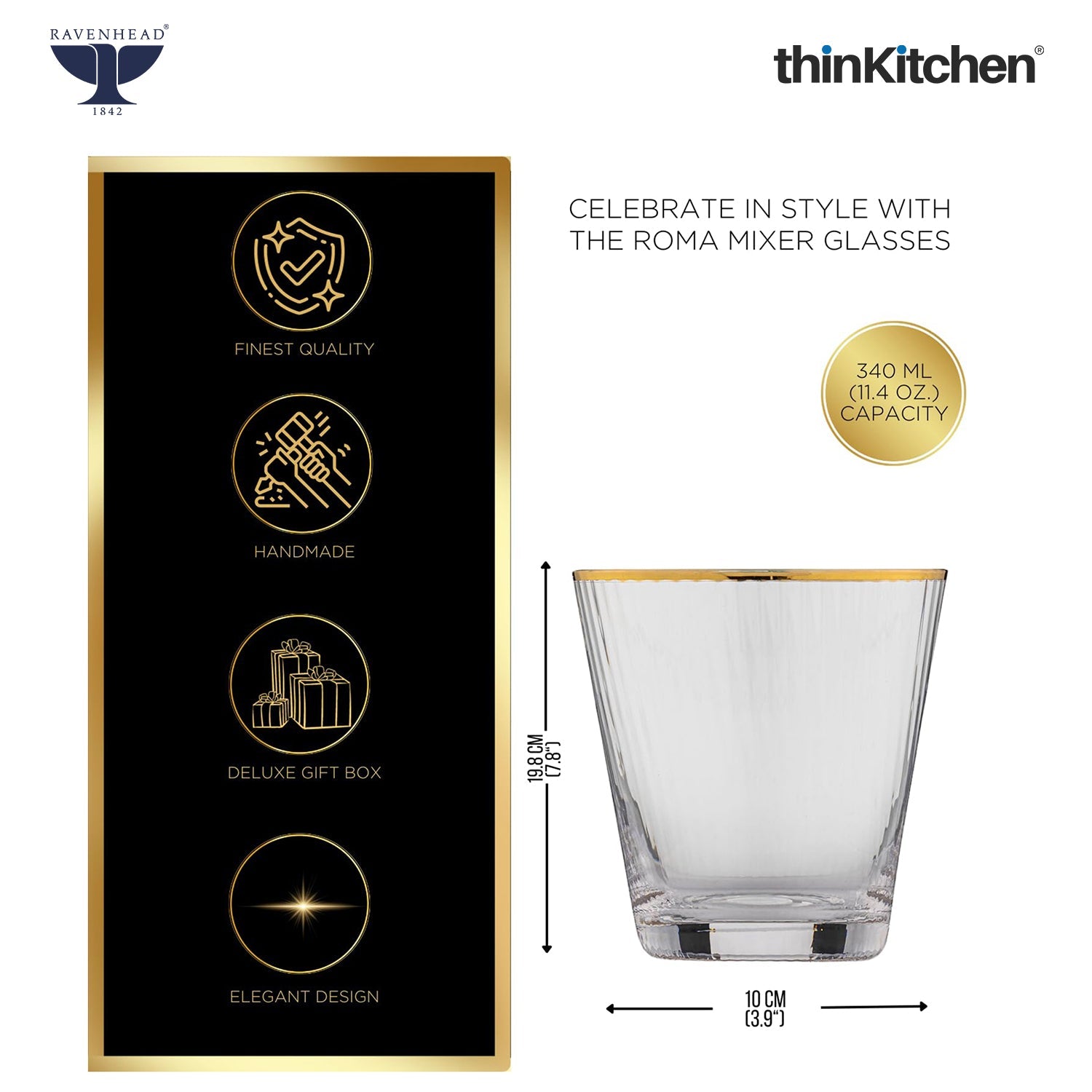Ravenhead Premium International Whiskey Glasses, Set of 4, 340ml Each | ElegantShort Drinking Glass with for Whisky, Water, Drinks, Home Bar, Barware & Gifting for Home | Crafted in UK - 7
