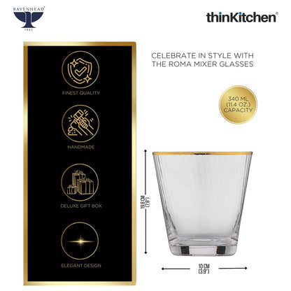 Ravenhead Premium International Whiskey Glasses, Set of 4, 340ml Each | ElegantShort Drinking Glass with for Whisky, Water, Drinks, Home Bar, Barware & Gifting for Home | Crafted in UK