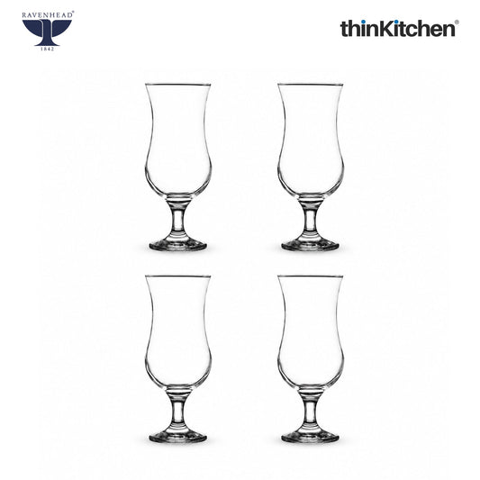 Ravenhead Premium Cocktail Transparent Glasses Set of 4, 420 ml | Short Stem Tulip/Hurricane Glass for Mojito, Pina Colada, Wine & Mocktails | Elegant Bar Glass for Home & Party, Crafted in UK