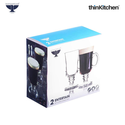 Ravenhead Premium Irish Stemmed Latte Cups Set of 4, 240ml | Clear Transparent Glass Mugs with Handle for Cold Coffee, Cappuccino, Milkshakes & Drinks | Crafted in UK