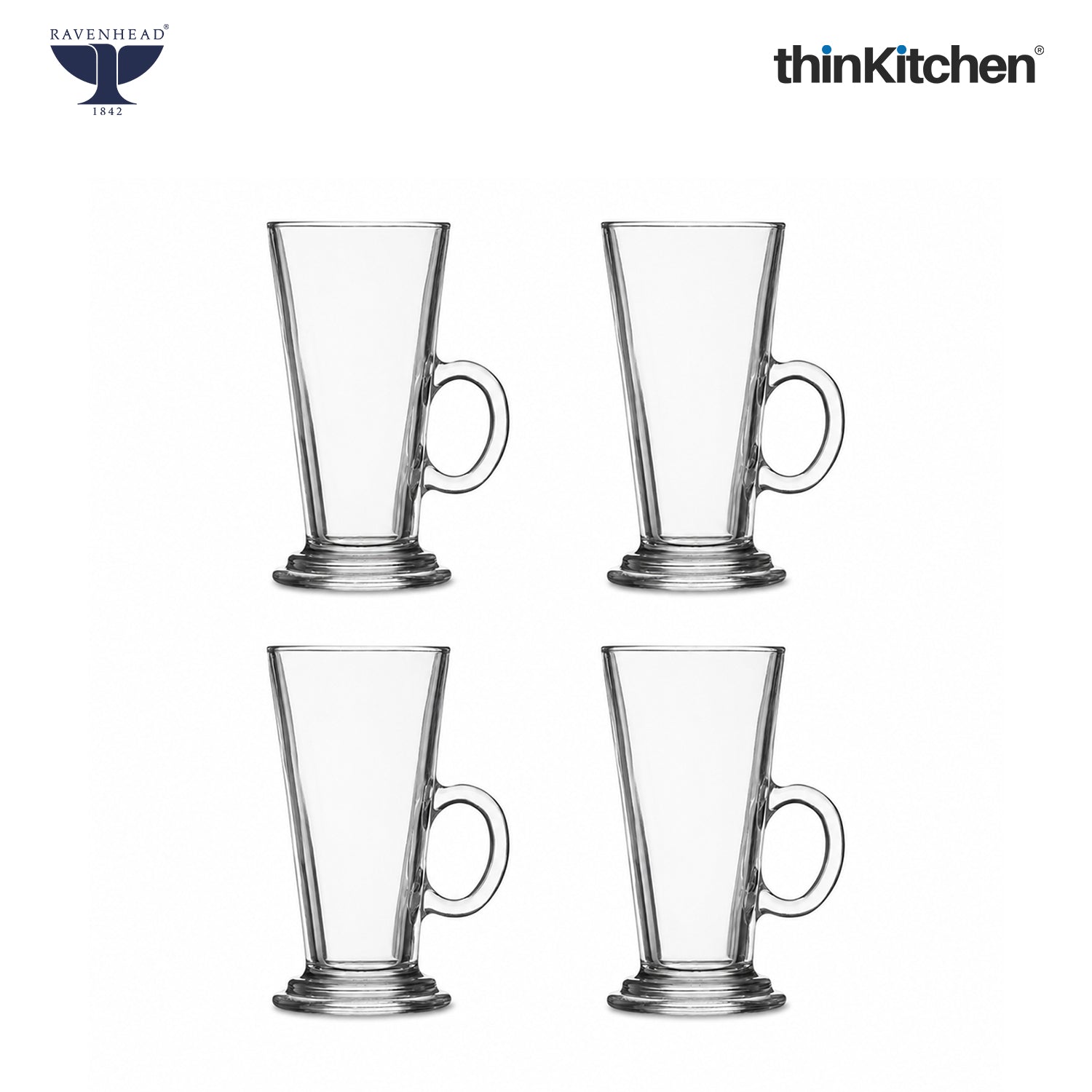 Ravenhead Premium Latte Glasses, Set of 4, 240ml | Transparent Coffee Glasses with Handle for Milkshakes, Cold Coffee & Aesthetic Juice Mugs | Crafted in UK - 1
