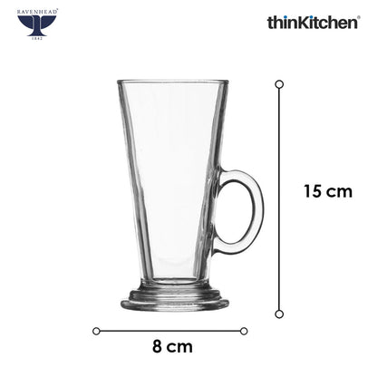 Ravenhead Premium Latte Glasses, Set of 4, 240ml | Transparent Coffee Glasses with Handle for Milkshakes, Cold Coffee & Aesthetic Juice Mugs | Crafted in UK