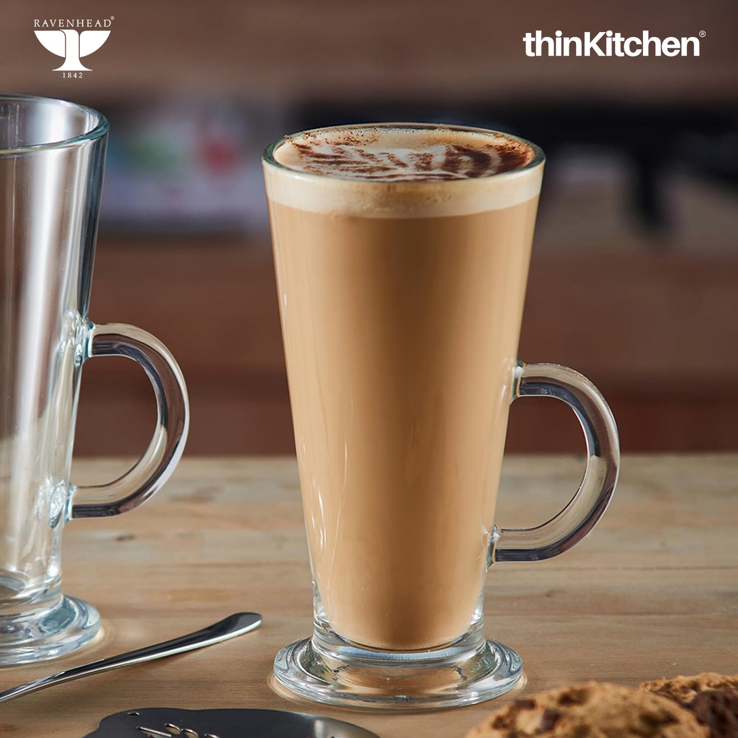 Ravenhead Premium Latte Glasses, Set of 4, 240ml | Transparent Coffee Glasses with Handle for Milkshakes, Cold Coffee & Aesthetic Juice Mugs | Crafted in UK