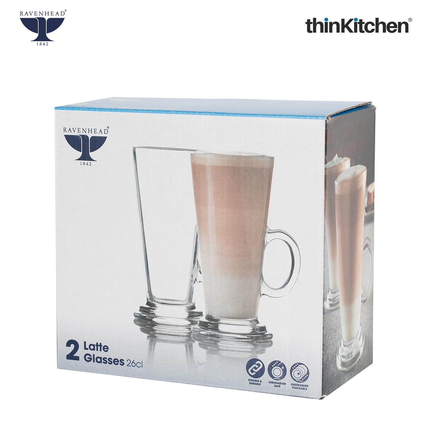 Ravenhead Premium Latte Glasses, Set of 4, 240ml | Transparent Coffee Glasses with Handle for Milkshakes, Cold Coffee & Aesthetic Juice Mugs | Crafted in UK - 4