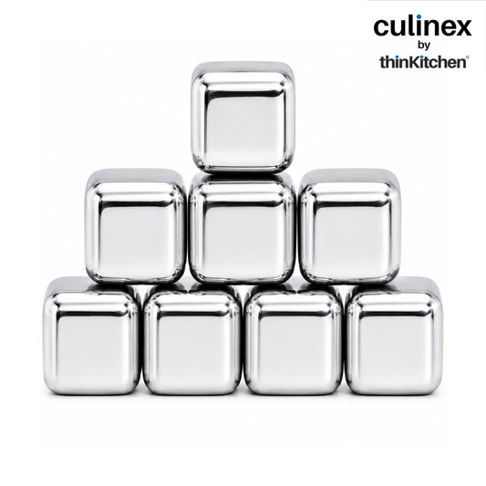 Culinex Premium Stainless Steel Reusable Chilling Ice Cube Stones Set of 8 for Drinks, Cocktails, Mocktails, Whisky, Juices | By thinKitchen