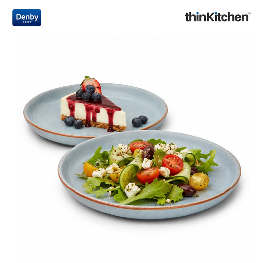 Denby Premium Heritage Terrace Small Plate Set 2 Pcs x 17cm, Handmade Stoneware Side & Dessert Plate, Oven Microwave Dishwasher Safe, Multi colored, Made in UK