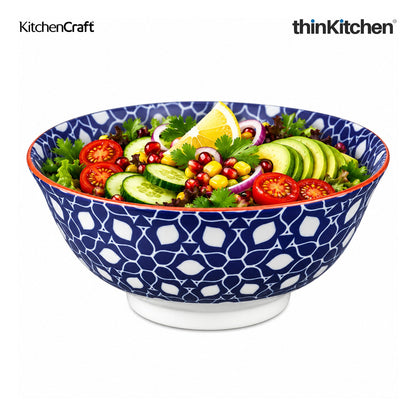 KitchenCraft Premium Stoneware 16 cm Serving Bowl Set of 2 for Soups, Cereal, Noodles, Snacks - Geometric Print | Wide Rim, Microwave & Dishwasher Safe | Designed in UK