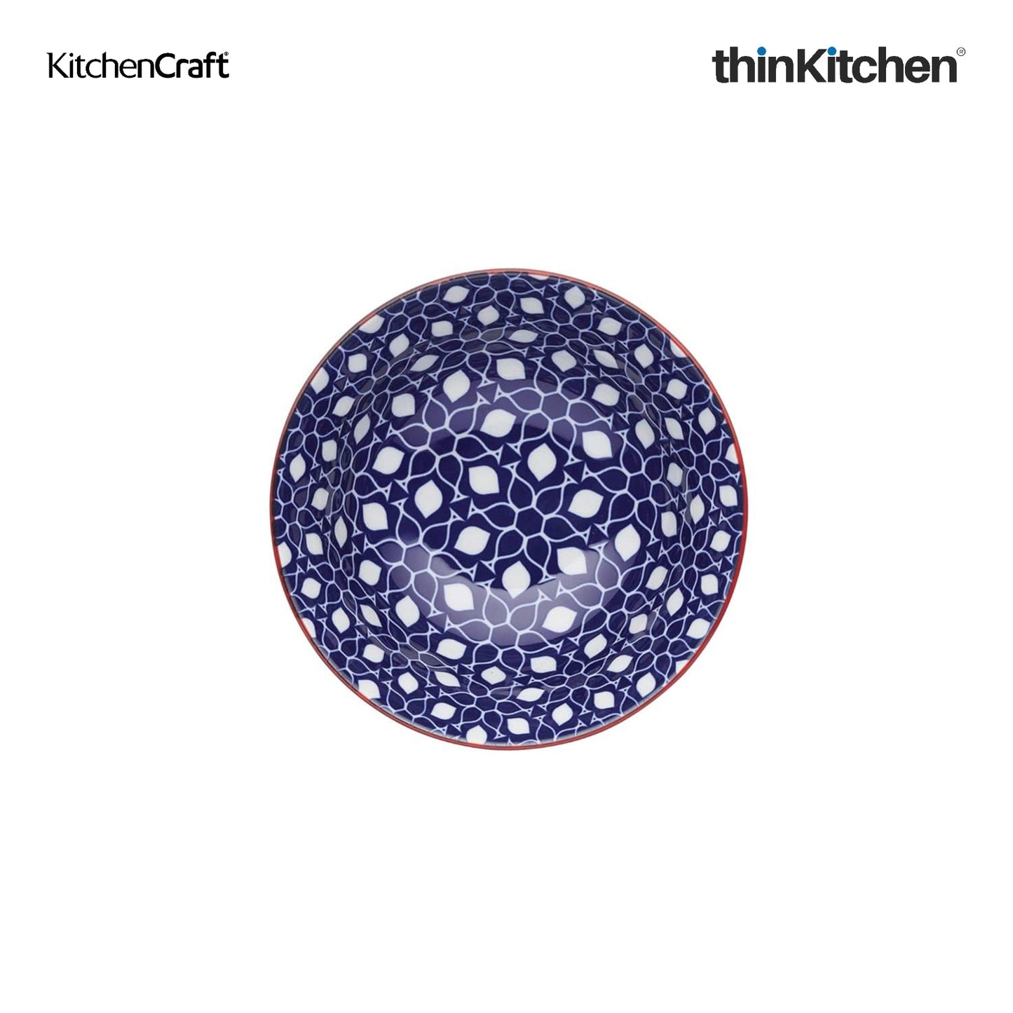 KitchenCraft Premium Stoneware 16 cm Serving Bowl Set of 2 for Soups, Cereal, Noodles, Snacks - Geometric Print | Wide Rim, Microwave & Dishwasher Safe | Designed in UK