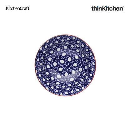 KitchenCraft Premium Stoneware 16 cm Serving Bowl Set of 2 for Soups, Cereal, Noodles, Snacks - Geometric Print | Wide Rim, Microwave & Dishwasher Safe | Designed in UK