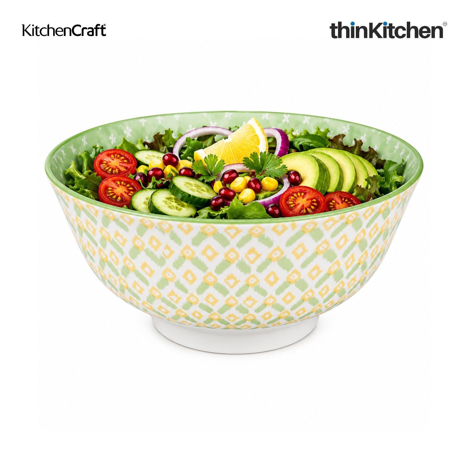 KitchenCraft Premium Stoneware 16 cm Serving Bowl Set of 2 for Soups, Cereal, Noodles, Snacks - Green Geometric | Wide Rim, Microwave & Dishwasher Safe | Designed in UK - 3