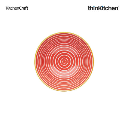 KitchenCraft Premium 16 cm Stoneware Serving Bowl Set of 2 for Soups, Cereal, Noodles, Snacks - Swirl & Spot Design | Wide Rim, Microwave & Dishwasher Safe | Designed in UK