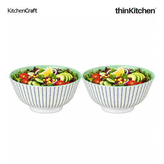 KitchenCraft Premium Stoneware 16 cm Serving Bowl Set of 2 for Soups, Cereal, Noodles, Snacks - Moroccan Lime | Wide Rim, Microwave & Dishwasher Safe | Designed in UK
