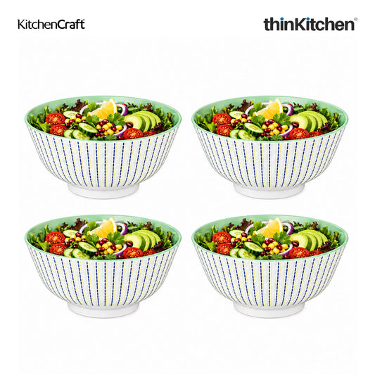KitchenCraft Premium Stoneware 16 cm Serving Bowl Set of 4 for Soups, Cereal, Noodles, Snacks - Moroccan Lime | Wide Rim, Microwave & Dishwasher Safe | Designed in UK