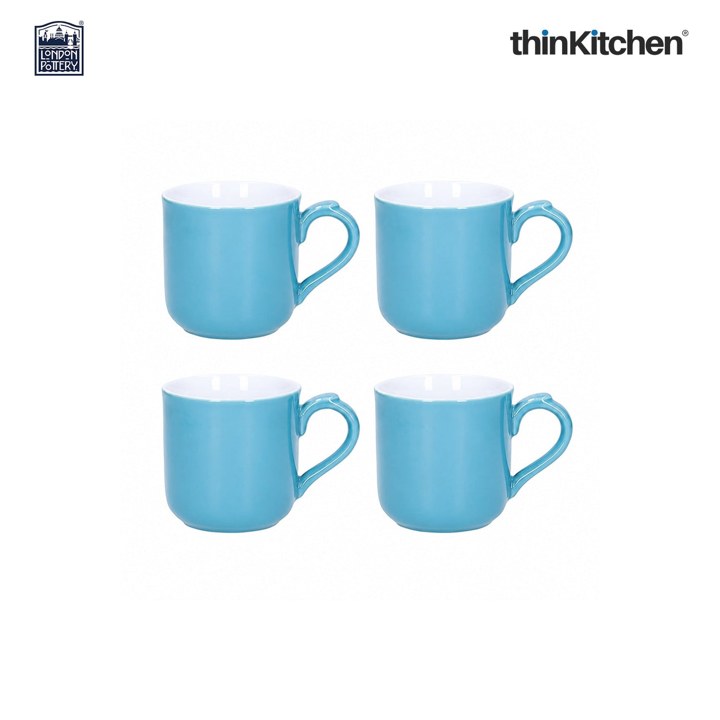 London Pottery Farmhouse Mug, Cobalt Blue, 250ml (Aqua), Set of 4