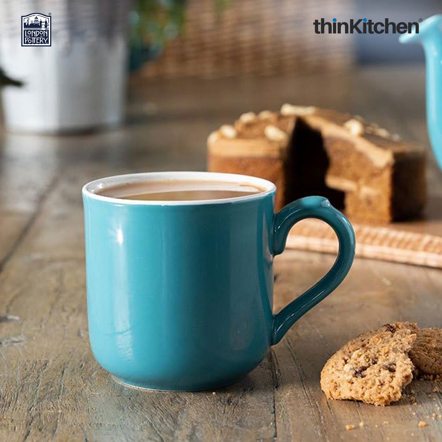 London Pottery Farmhouse Mug, Cobalt Blue, 250ml (Aqua), Set of 4