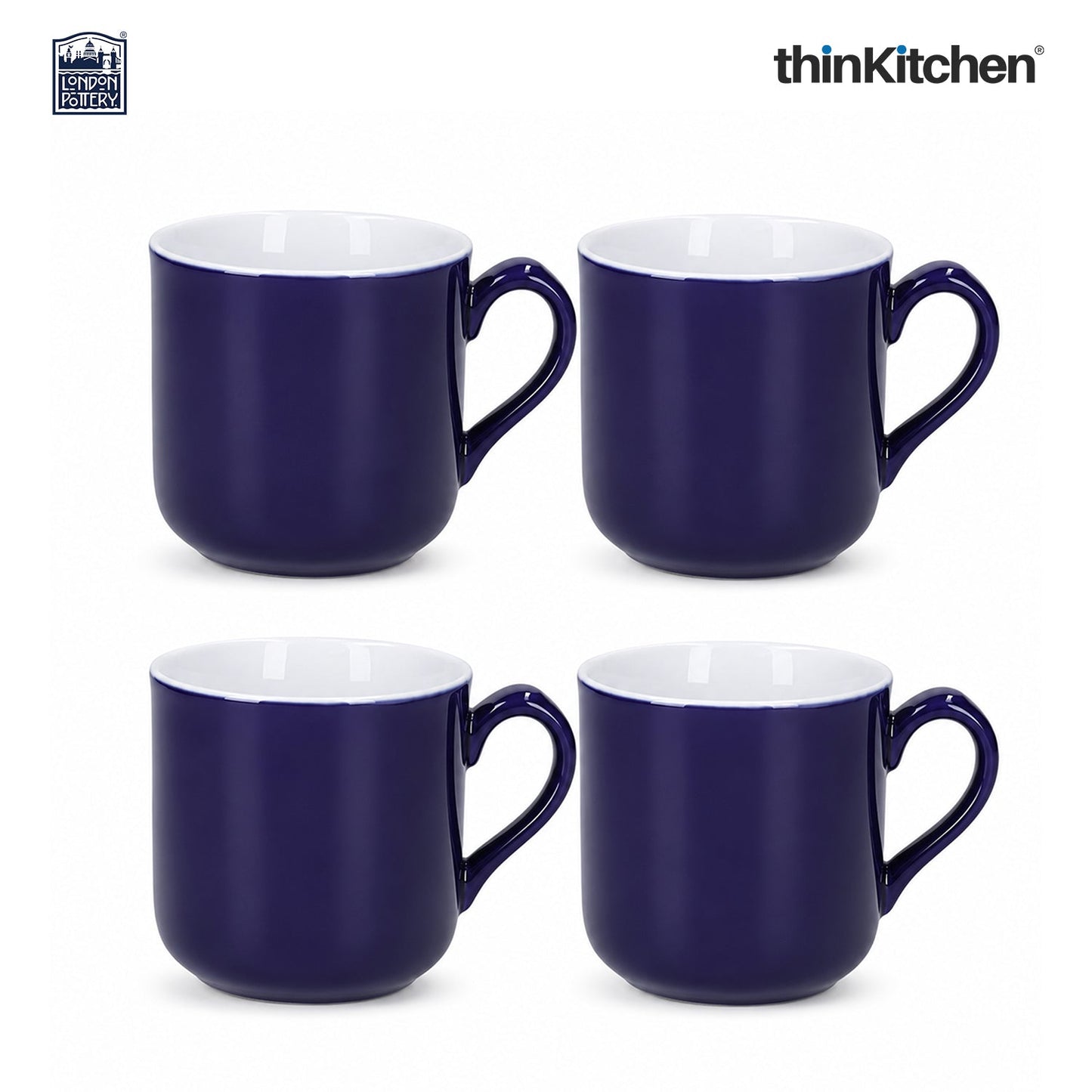 London Pottery Farmhouse Mug, Cobalt Blue, 250ml (Blue), Set of 4