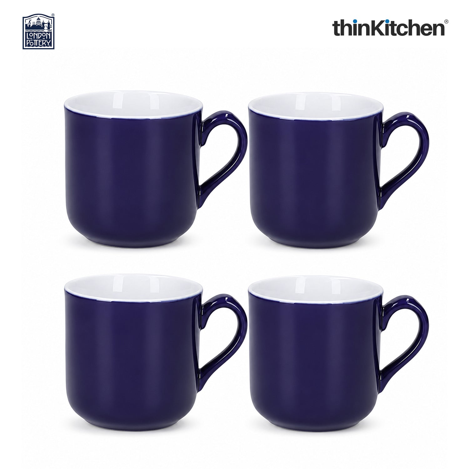 London Pottery Farmhouse Mug, Cobalt Blue, 250ml (Blue), Set of 4 - 1