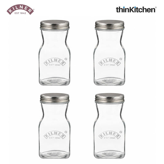 Kilner Premium 4 Pcs x 500ml Leakproof Glass Bottle for Milk, Smoothies, Sauces, Juices, Oil, Vinegar | Reusable Kitchen Storage Bottle with Secure Closure