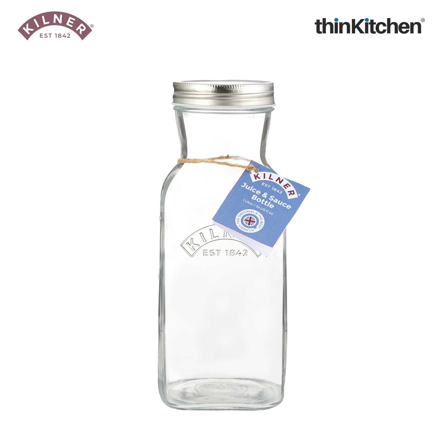 Kilner Premium 1L Leakproof Glass Bottle set of 2 for Milk, Smoothies, Sauces, Juices, Oil, Vinegar | Reusable Kitchen Storage Bottle with Secure Closure - 2