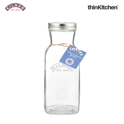 Kilner Premium 1L Leakproof Glass Bottle set of 2 for Milk, Smoothies, Sauces, Juices, Oil, Vinegar | Reusable Kitchen Storage Bottle with Secure Closure