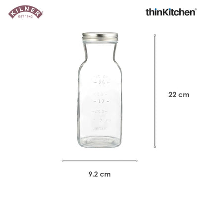 Kilner Premium 1L Leakproof Glass Bottle set of 2 for Milk, Smoothies, Sauces, Juices, Oil, Vinegar | Reusable Kitchen Storage Bottle with Secure Closure