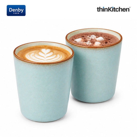 Denby Premium 2 x 250ml Pavilion Handless Mug Set, Handmade Stoneware Tea & Coffee Mug for Everyday Use, Oven Microwave Dishwasher Safe, Blue Made in UK