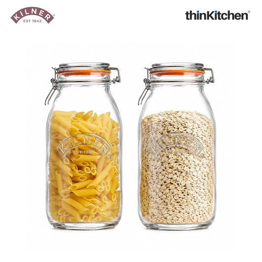Kilner Premium 2 Pcs x 2L Round Airtight Glass Jar with Clip Top Lid for Coffee, Tea, Flour, Pulses, Grains, Lentils, Biscuits | Transparent, Reusable Multipurpose Kitchen Storage Container