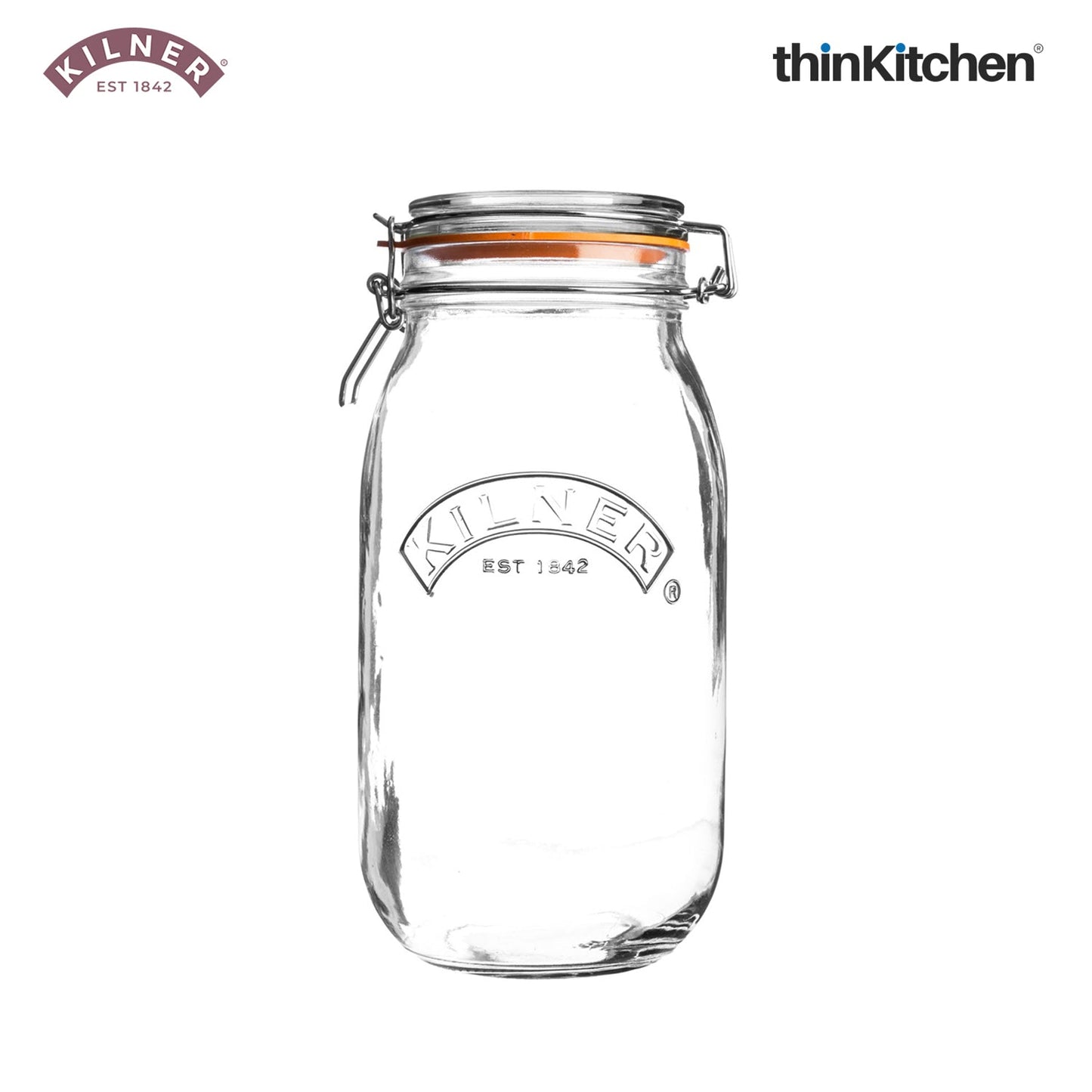 Kilner Premium 2 Pcs x 2L Round Airtight Glass Jar with Clip Top Lid for Coffee, Tea, Flour, Pulses, Grains, Lentils, Biscuits | Transparent, Reusable Multipurpose Kitchen Storage Container