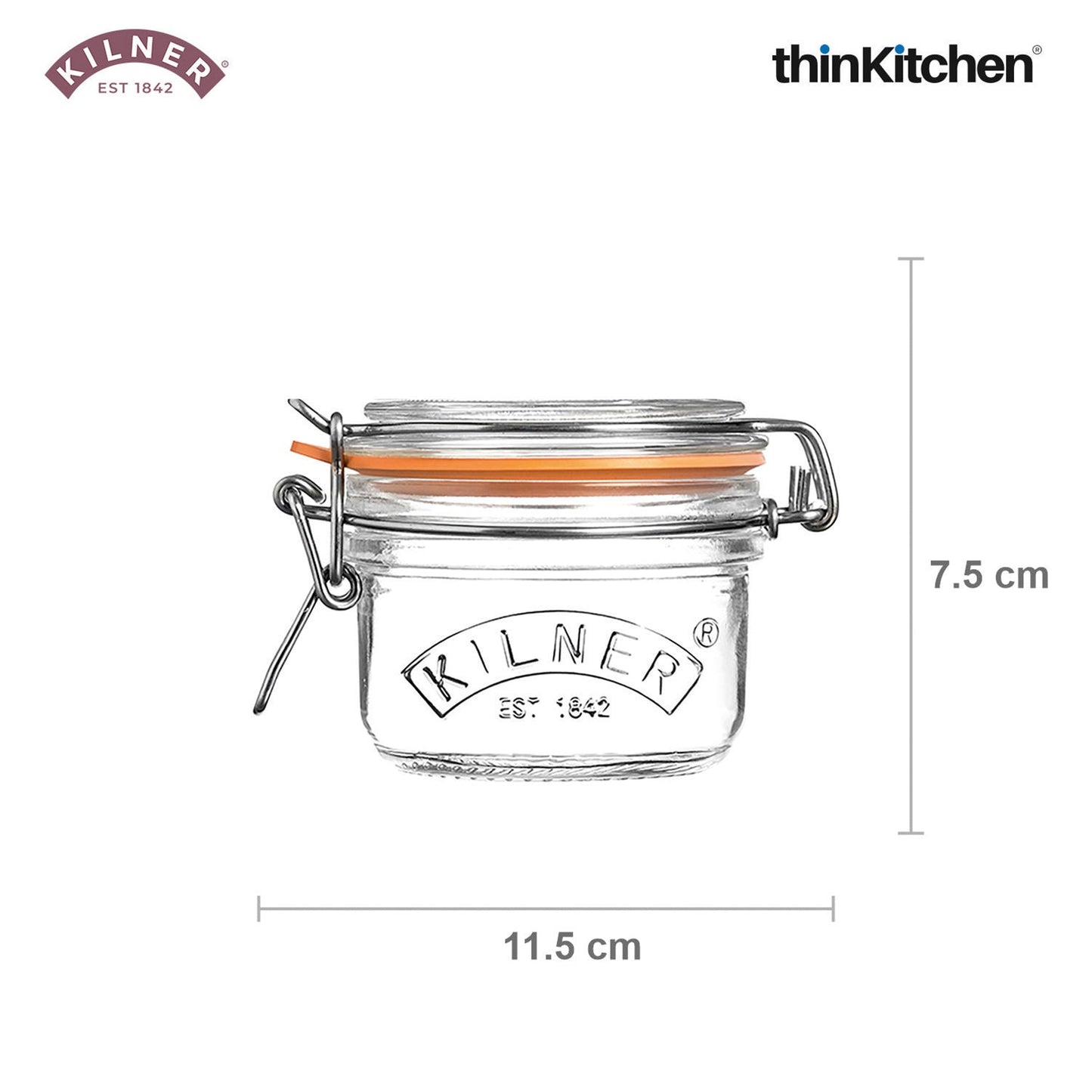 Kilner Premium Clip Top Airtight Round Glass Food Storage Jar - 125ML | Multipurpose BPA Free, Reusable Kitchen Container for Storage for Herbs, Spices, Set of 4