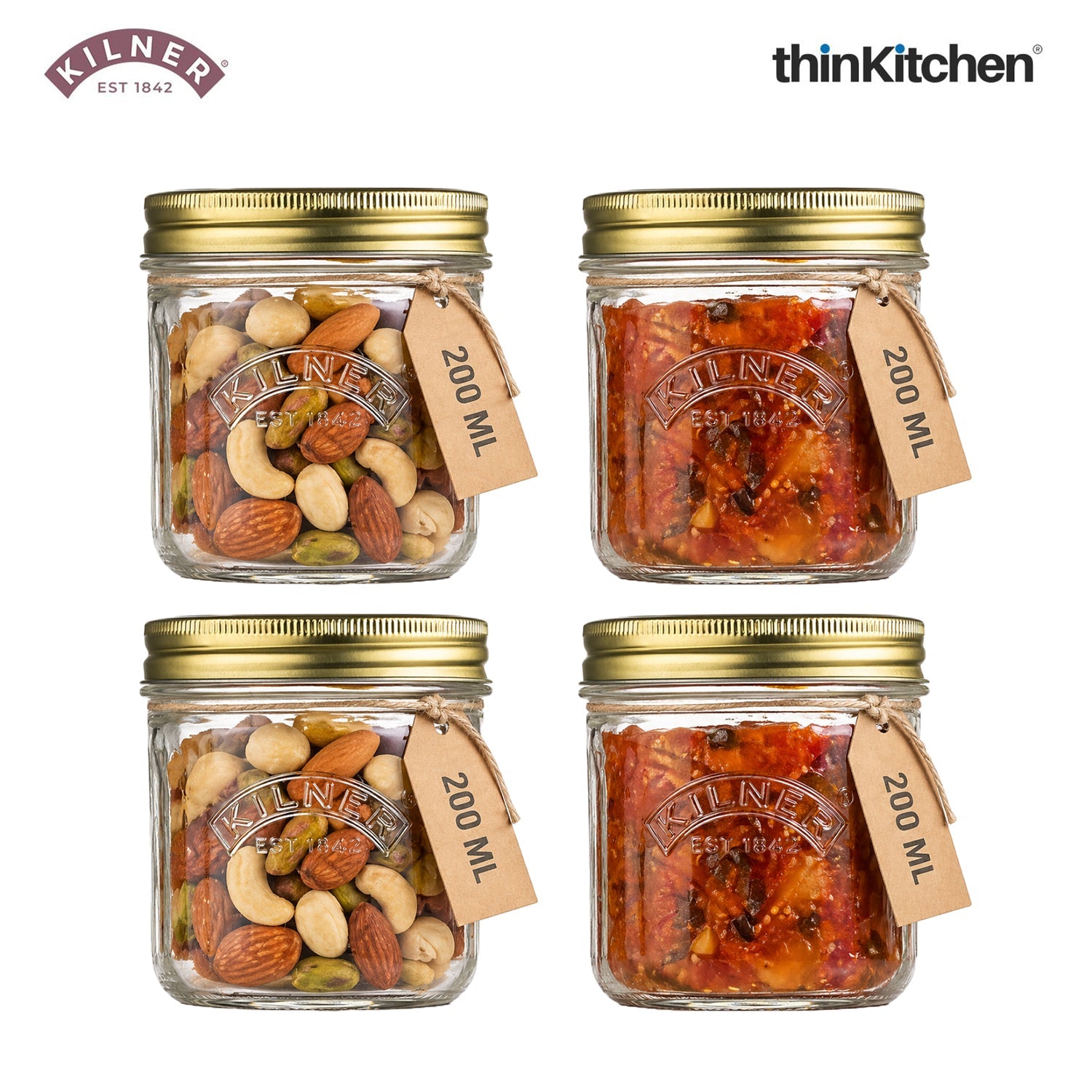 Kilner Premium Wide Mouth Leakproof Preservative Glass Jar 200ml | Preserving Jars with Screw Lids for Storing and Preserving , Dishwasher Safe, Transparent, Set of 4 - 1