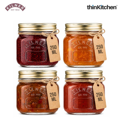 Kilner Premium Airtight Glass Preserving Jar with Screw Lids - 250ml | Eco Friendly Kitchen Container for Storing & Preserving | Leak-Proof, Dishwasher Safe, Set of 4