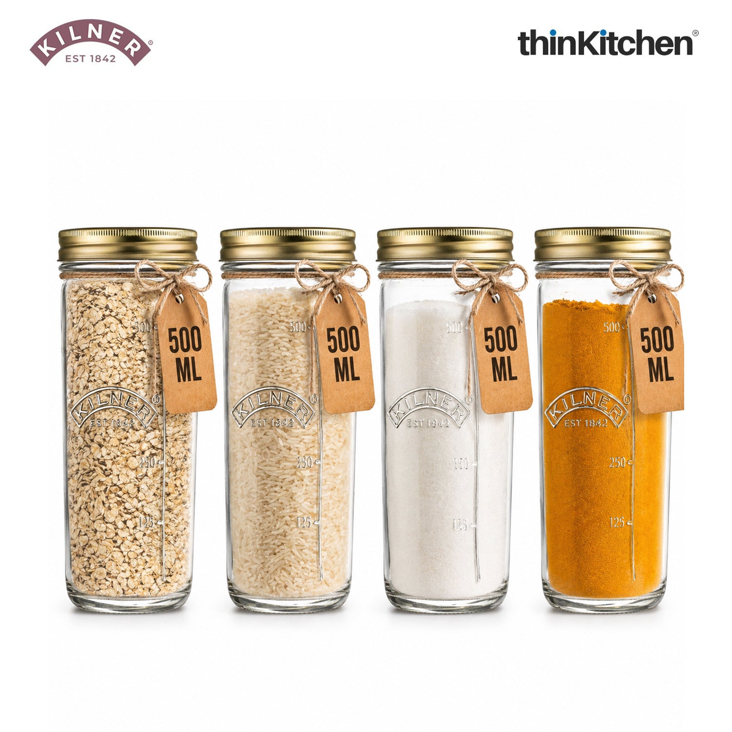 Kilner Premium Wide Mouth Preserve Airtight Glass Jar - 500ml | Transparent, Reusbale Kitchen Food Storage & Pickling Jar for Jams, Pickles, Herbs, Spices, Set of 4 - 1