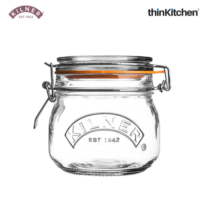 Kilner Premium Round Airtight Glass Jar with Clip Top Airtight Lid - 500Ml | Transparent Multipurpose Kitchen Storage Container for Pickles, Jams, Chutneys, Yougurt, Set of 4