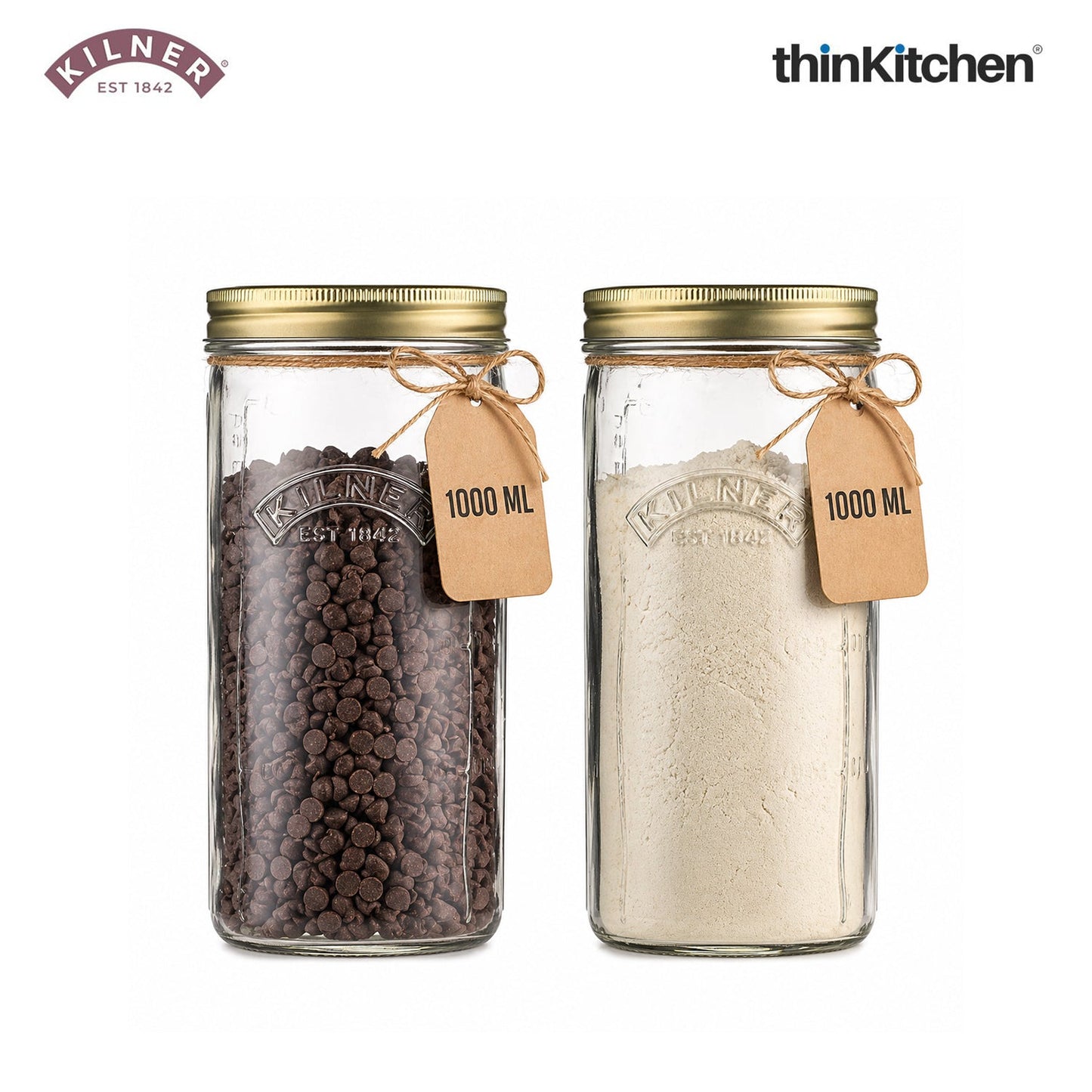 Kilner Premium 1L Glass Wide Mouth Preserve Jar for Preserving and Storing, Set of 2 | Reusable, Eco-Friendly Food Storage Container with Screw Lid for Kitchen