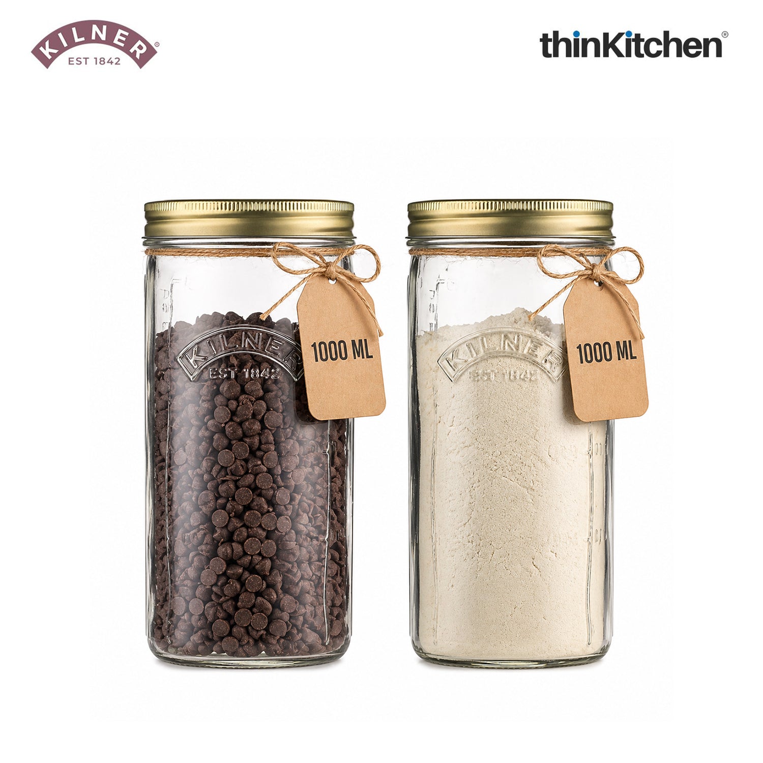 Kilner Premium 1L Glass Wide Mouth Preserve Jar for Preserving and Storing, Set of 2 | Reusable, Eco-Friendly Food Storage Container with Screw Lid for Kitchen - 1