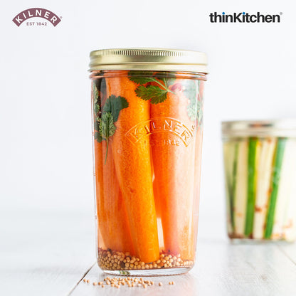 Kilner Premium 1L Glass Wide Mouth Preserve Jar for Preserving and Storing, Set of 2 | Reusable, Eco-Friendly Food Storage Container with Screw Lid for Kitchen