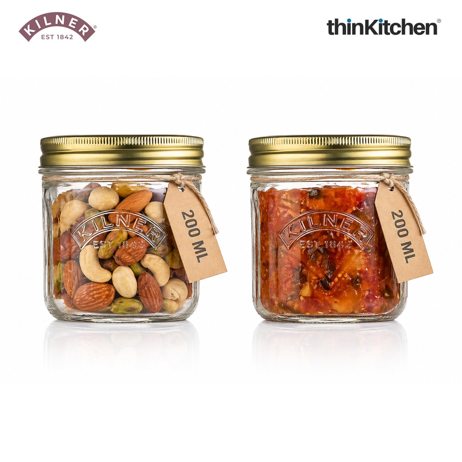 Kilner Premium Wide Mouth Leakproof Preservative Glass Jar 200ml | Preserving Jars with Screw Lids for Storing and Preserving , Dishwasher Safe, Transparent, Set of 2 - 1