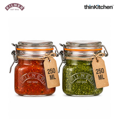 Premium Airtight Leakproof Square Glass Jar with Clip Top Lid - 250ml for Spices, Sauces, Chutneys,  Baby Food, Honey, Ghee, Set of 2