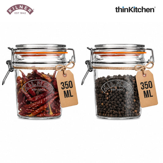 Kilner Premium Clip Top Airtight Round Glass Food Storage Container Jar - 350ML for thinKitchen | Multipurpose BPA Free, Reusable Kitchen Container for Storage, Set of 2