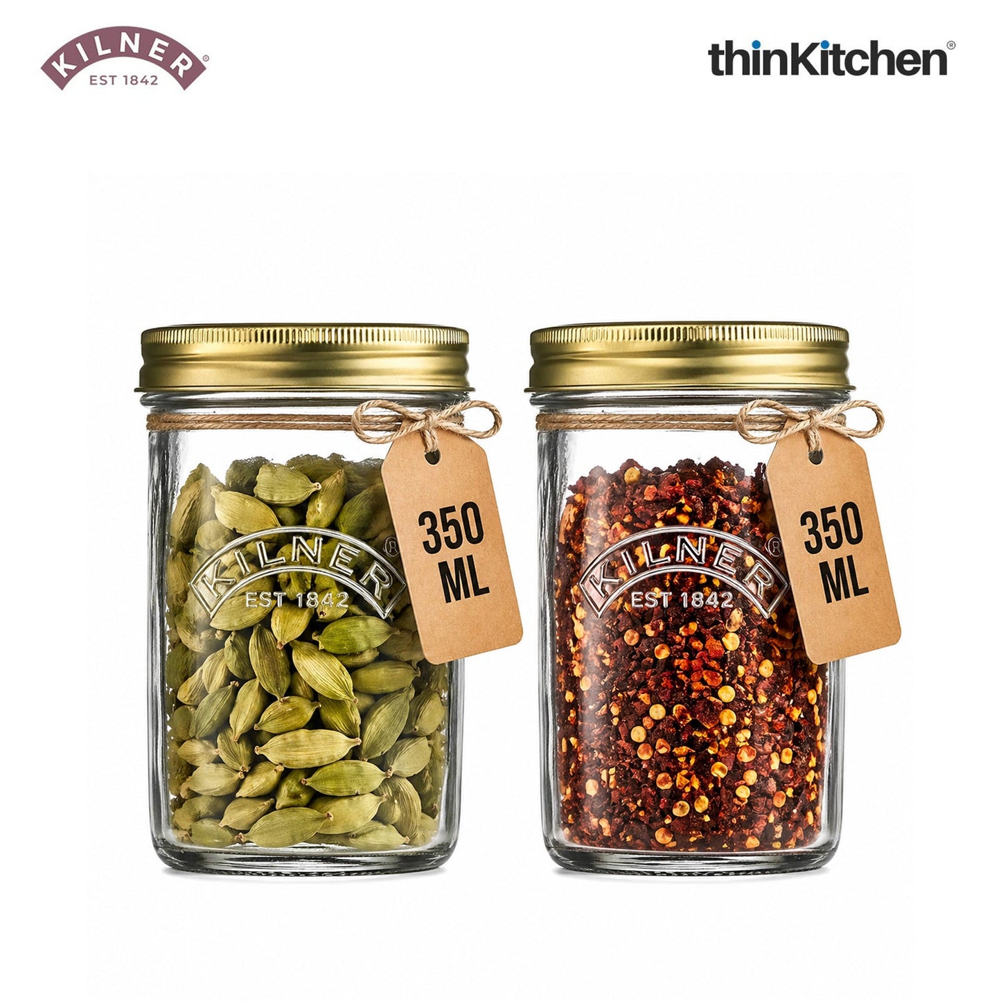 Kilner Premium Wide Mouth Airtight Glass Preserve Jar - 350ml | Multipurpose Kitchen Storage Container for Storing and Preserving Jams, Pickles, Chutneys, Set of 2