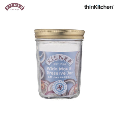 Kilner Premium Wide Mouth Airtight Glass Preserve Jar - 350ml | Multipurpose Kitchen Storage Container for Storing and Preserving Jams, Pickles, Chutneys, Set of 2