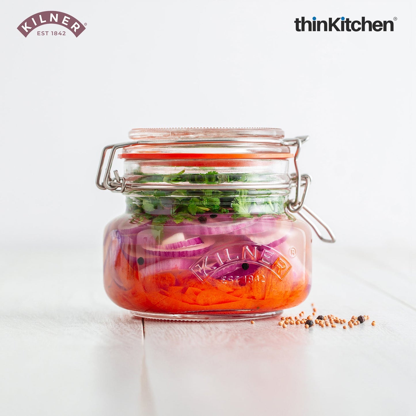 Kilner Premium 500ml Airtight Square Clip Top Glass Jar for Food Storage, Set of 2 | Multipurpose, BPA Free, Reusable Kitchen Container