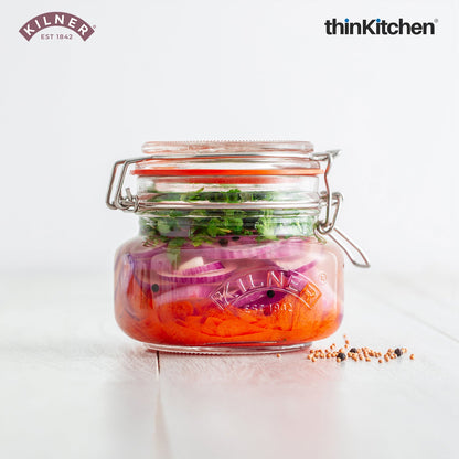 Kilner Premium 500ml Airtight Square Clip Top Glass Jar for Food Storage, Set of 2 | Multipurpose, BPA Free, Reusable Kitchen Container