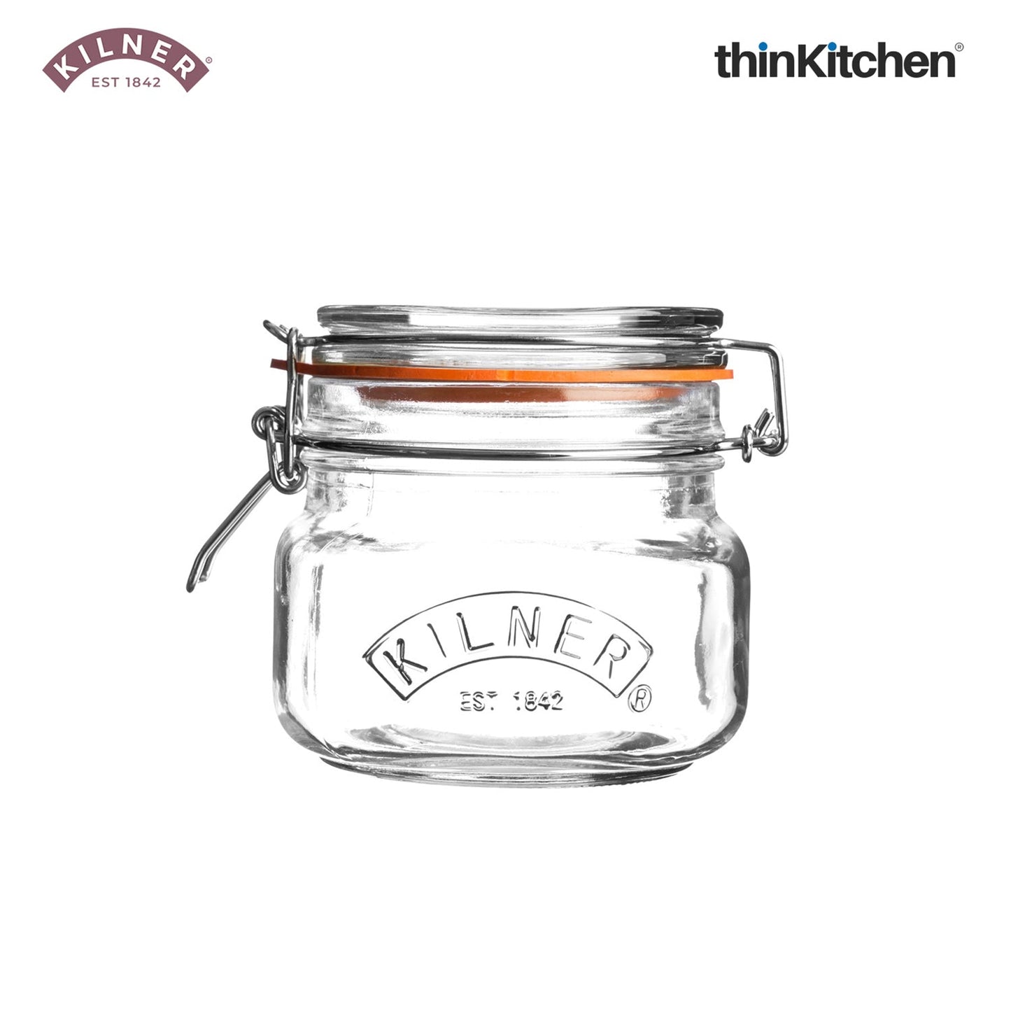 Kilner Premium 500ml Airtight Square Clip Top Glass Jar for Food Storage, Set of 2 | Multipurpose, BPA Free, Reusable Kitchen Container