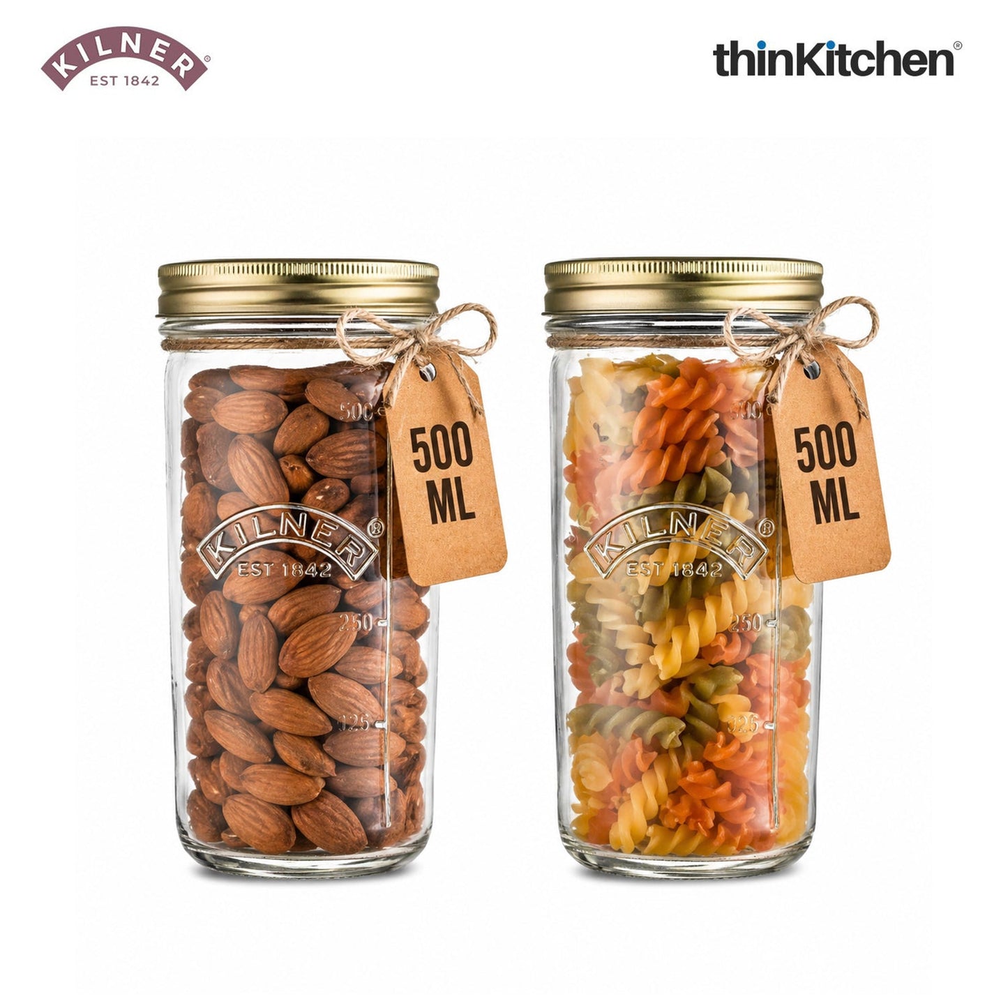 Kilner Premium Wide Mouth Preserve Airtight Glass Jar - 500ml | Transparent, Reusbale Kitchen Food Storage & Pickling Jar for Jams, Pickles, Herbs, Spices, Set of 2