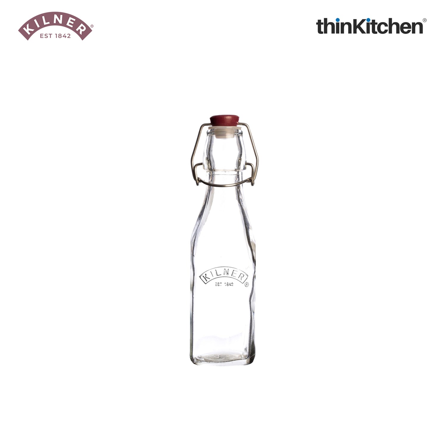 Kilner Premium 2 Pcs x 250ml Square Glass Clip Top Bottle for Juices, Beverages, Cocktails, Water | Transparent, Reusable Multipurpose Kitchen Storage Container - 2